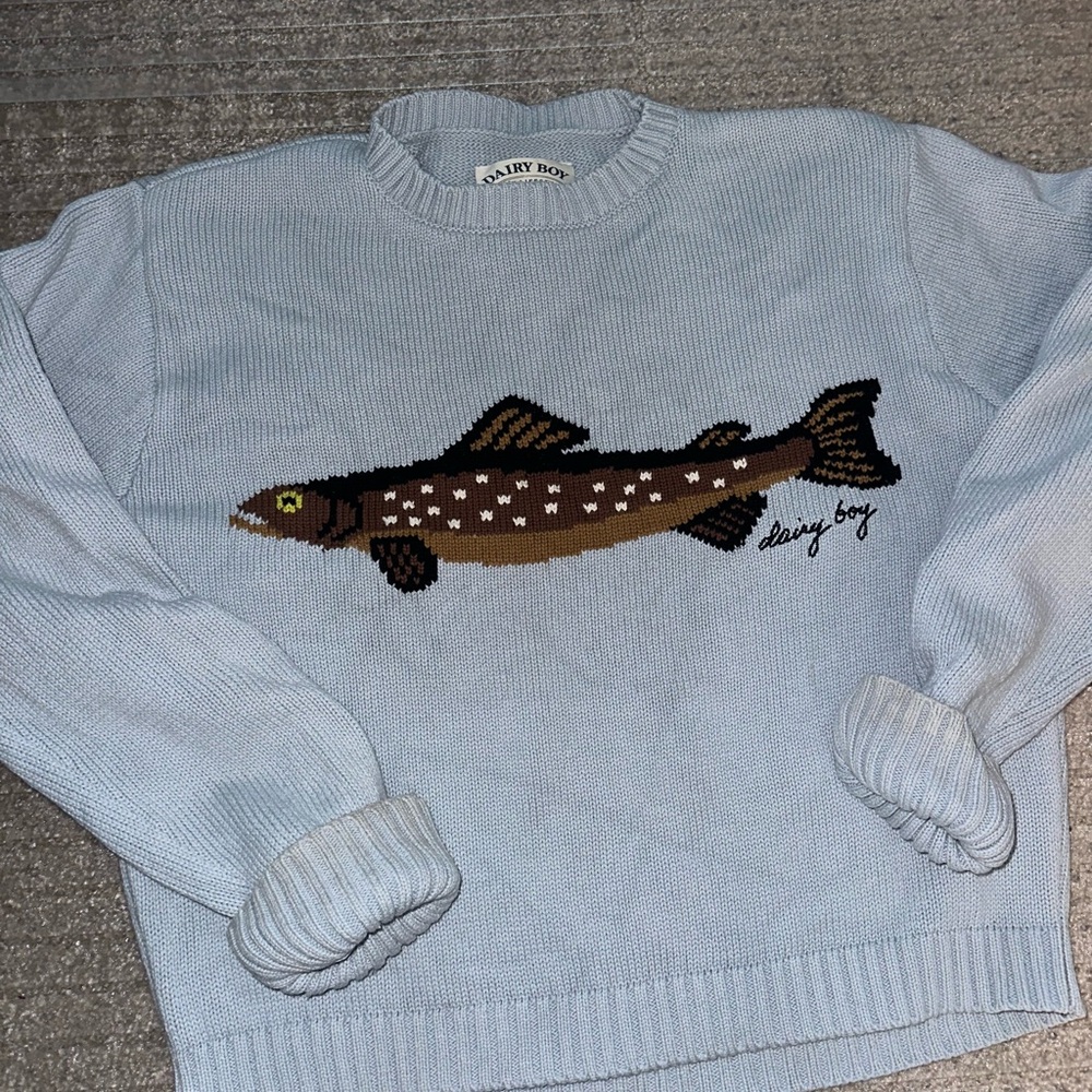 Dairy Boy Light Blue Fish Sweater fishermen daughter